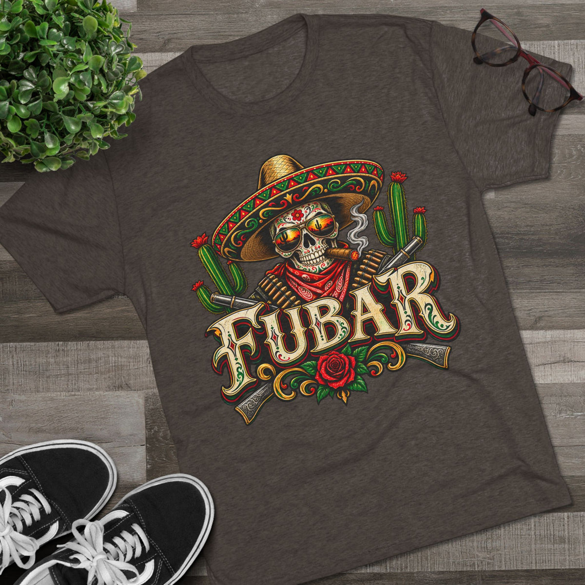 FUBAR Skull Tee — Day of the Dead Sombrero Graphic T-Shirt