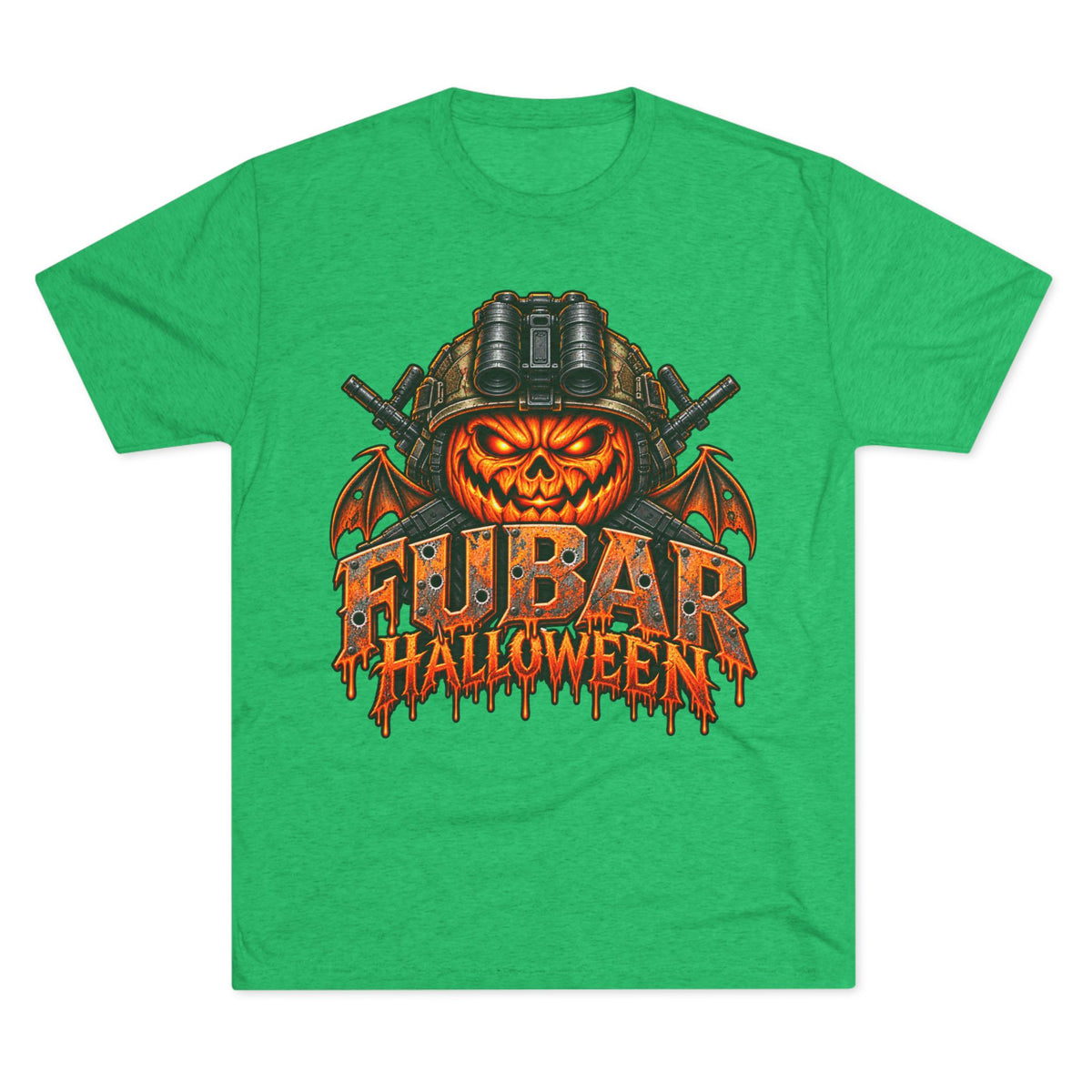 Halloween FUBAR T-Shirt — Pumpkin Skull Military Helmet Graphic Tee