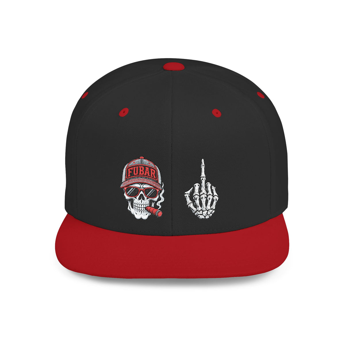 Skull & Middle Finger Flat Bill Snapback Hat
