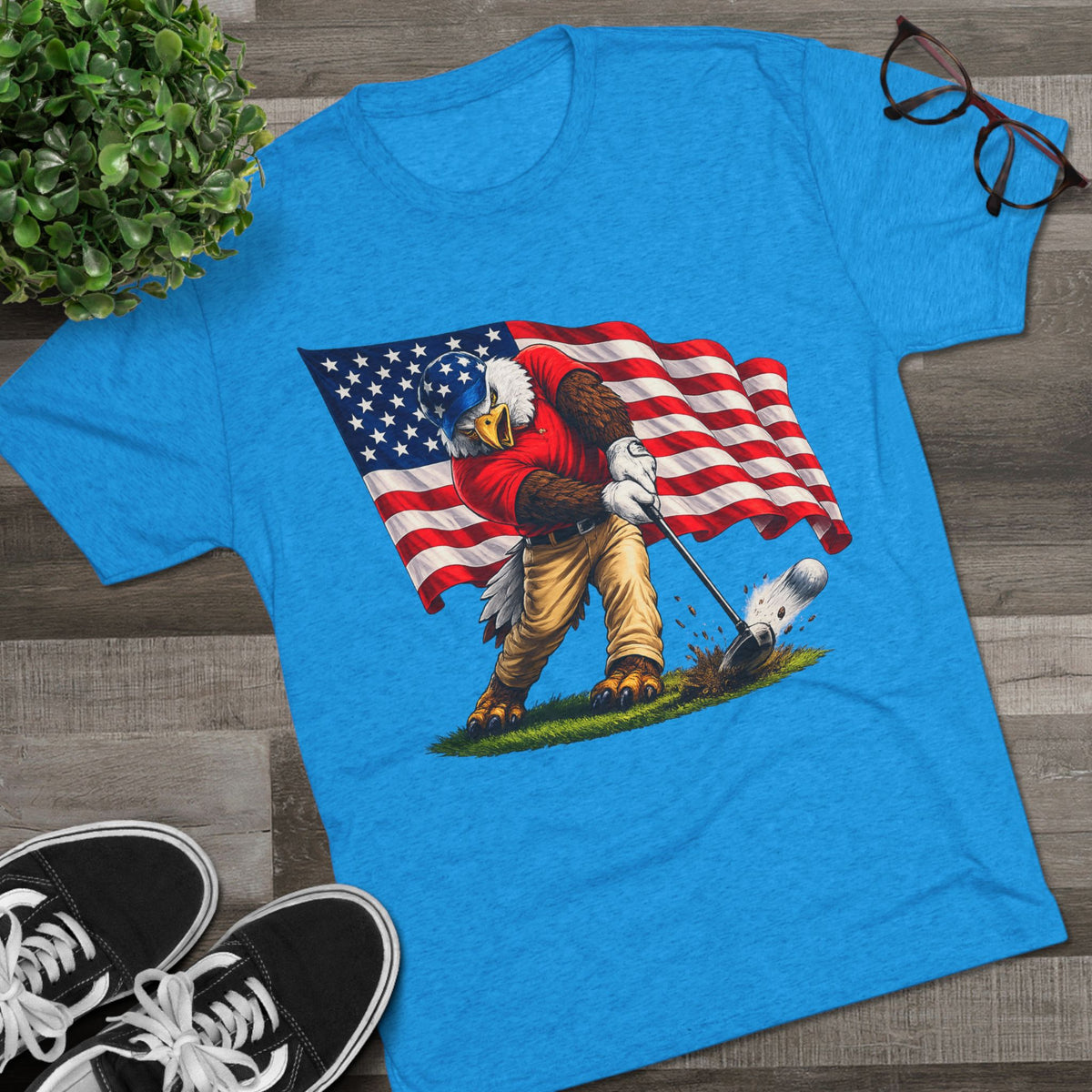 Eagle Swinging with American Flag