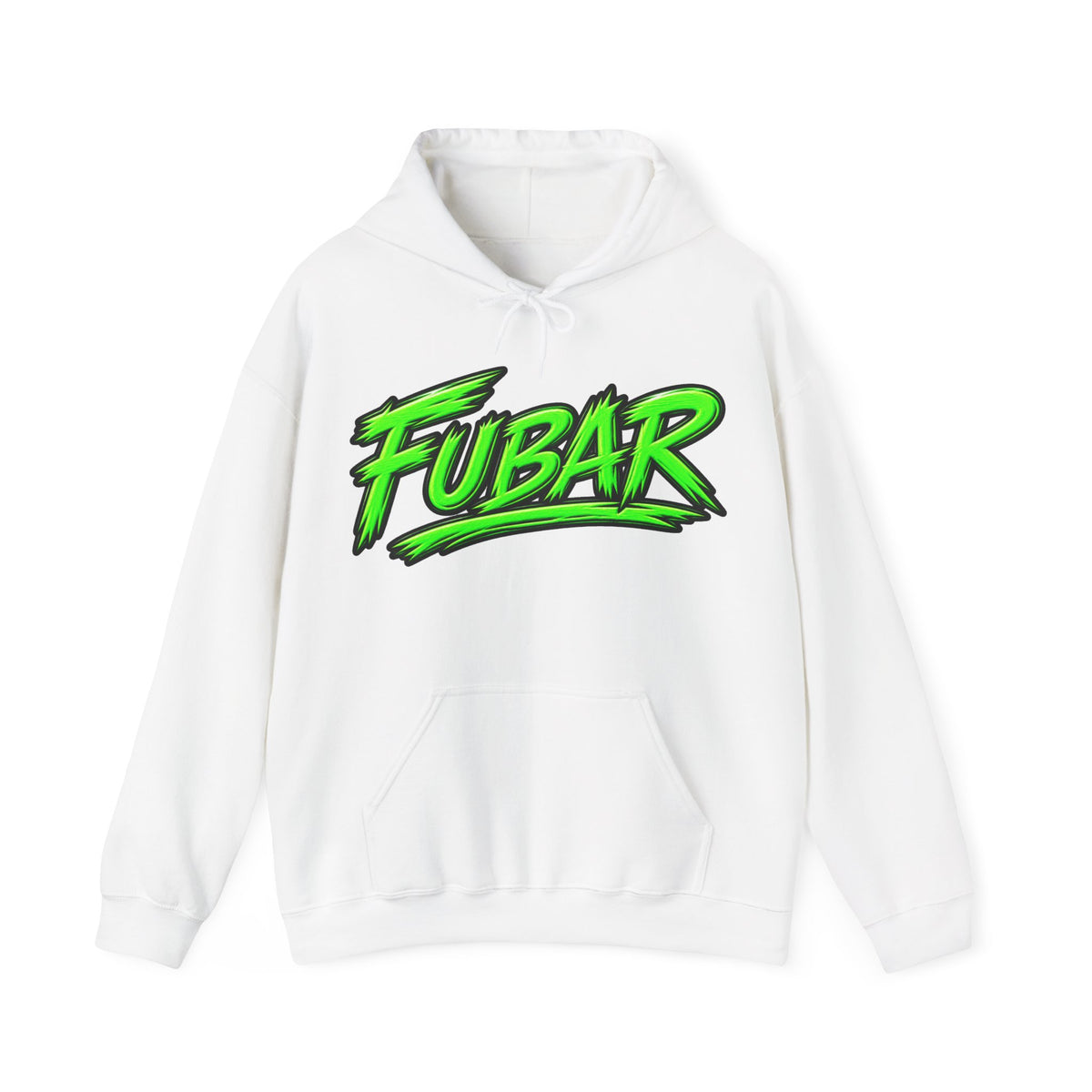 FUBAR Graphic Hoodie — Neon Logo Front & Skull Back Streetwear Pullover