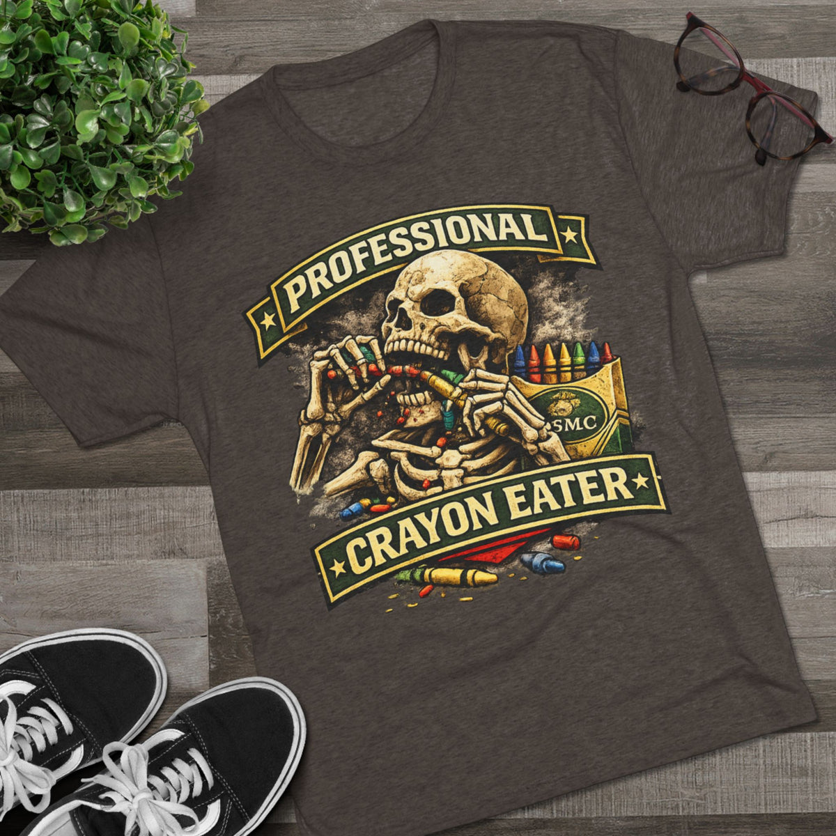 "Professional Crayon Eater" Skull Front & Pin-Up Soldier Back