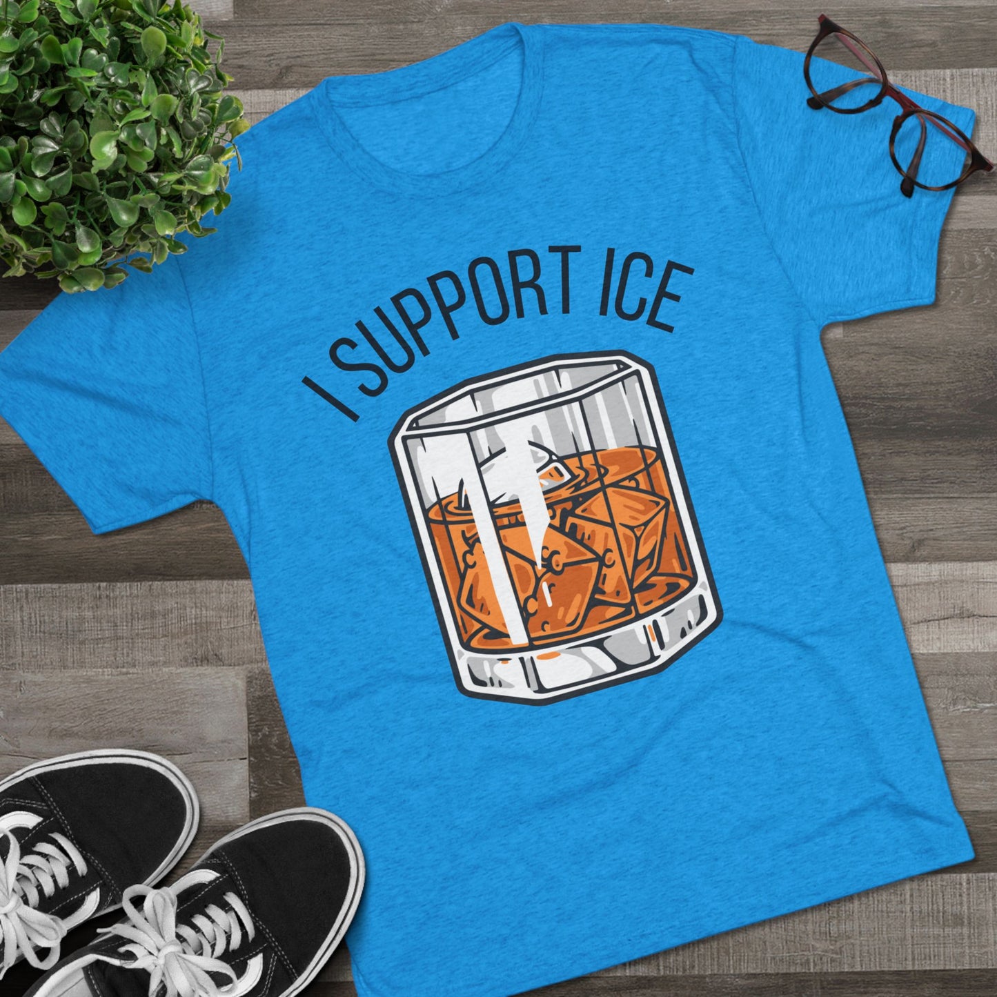 Support Ice Whiskey T-Shirt — I.C.E. Bar Glass Cocktail Tee