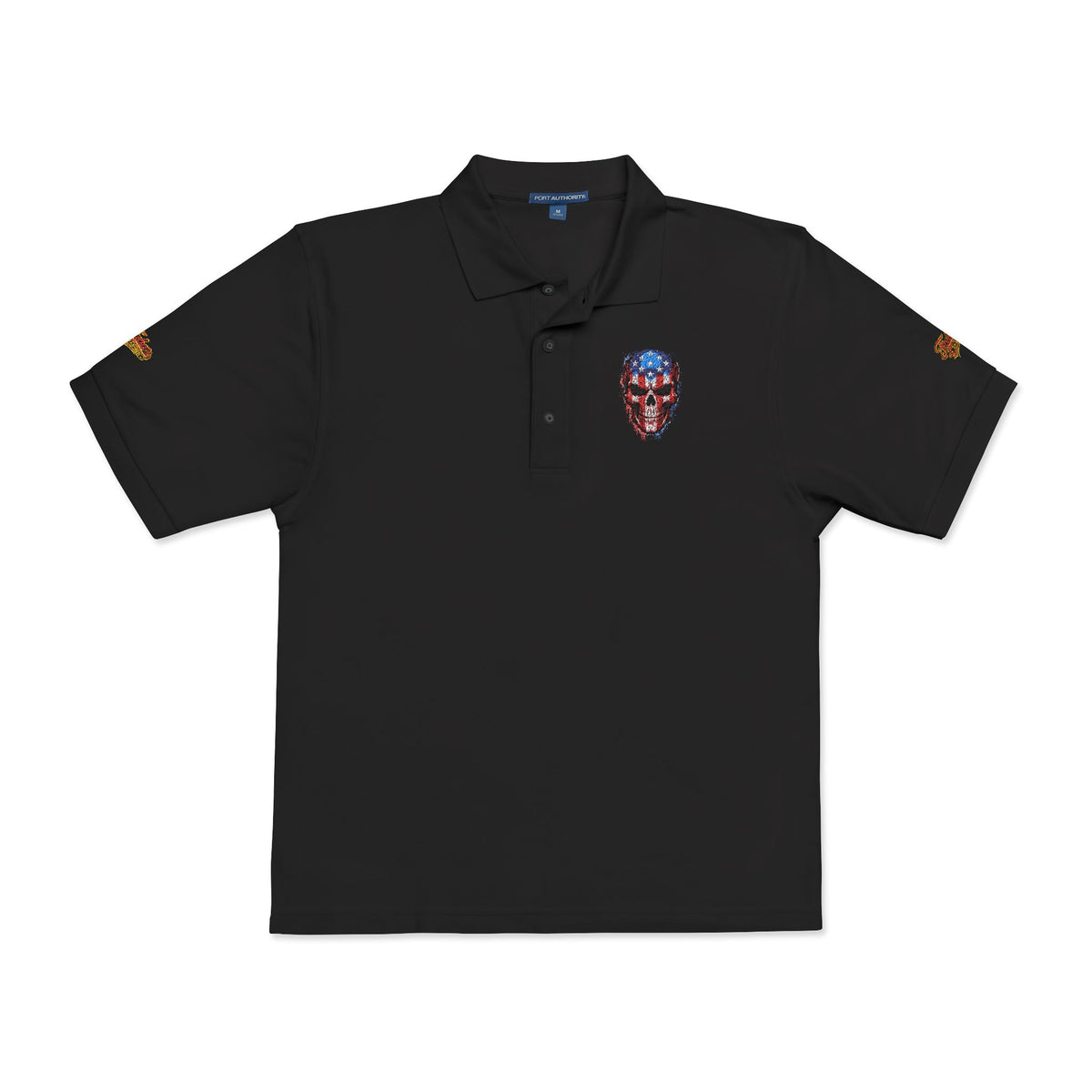 Embroidered American Flag Skull Polo