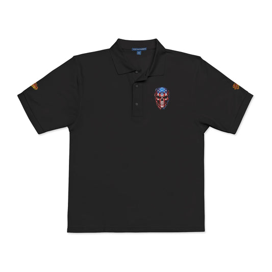 Embroidered American Flag Skull Polo