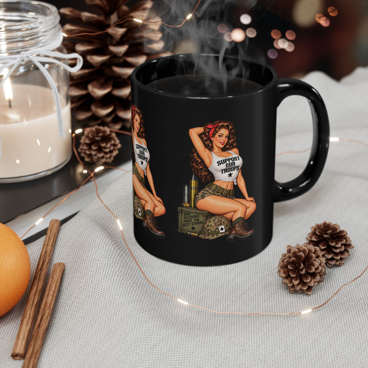 Support Our Troops Pin-Up Black Mug  (11oz & 15oz)