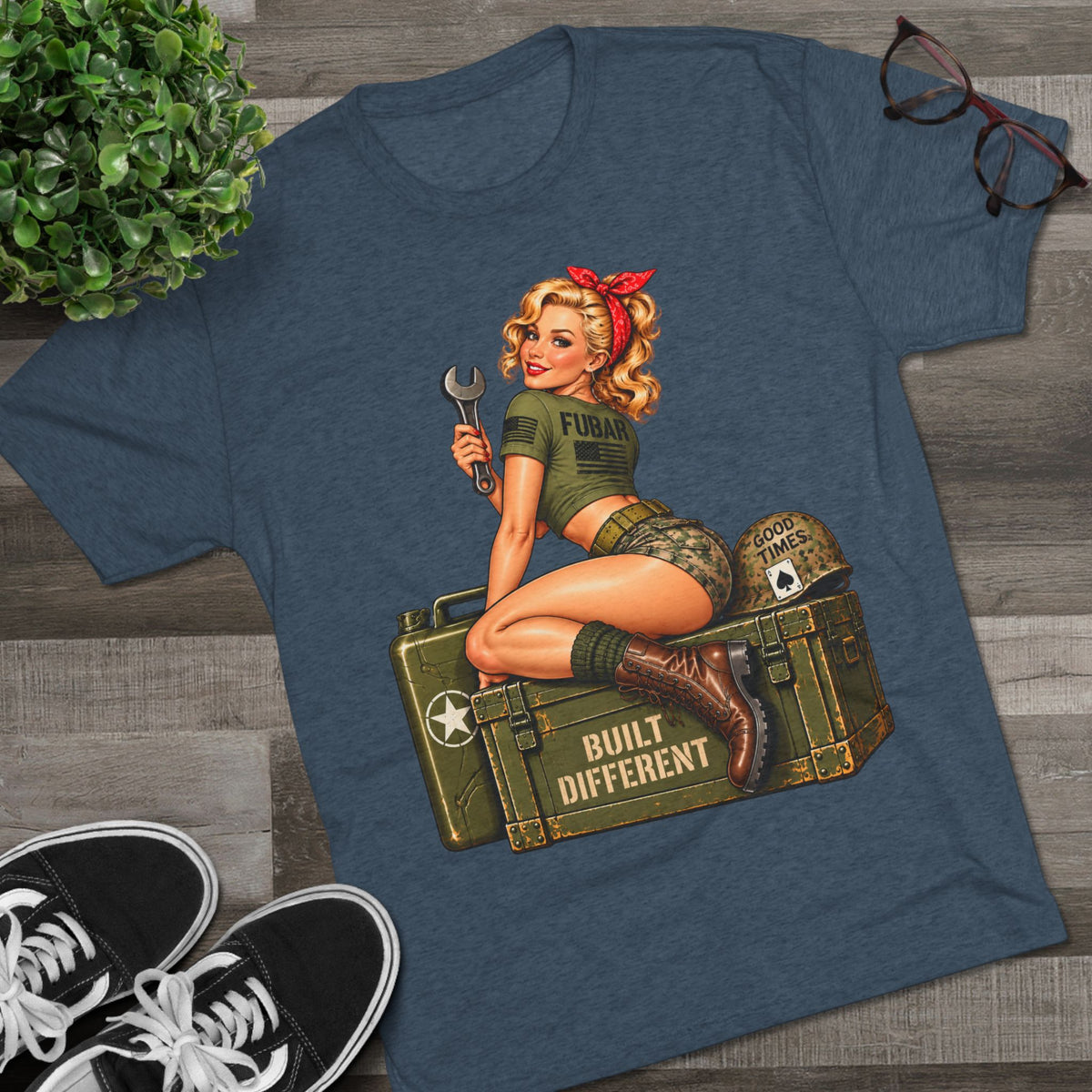 “Built Different” Pin up-Military Shirt