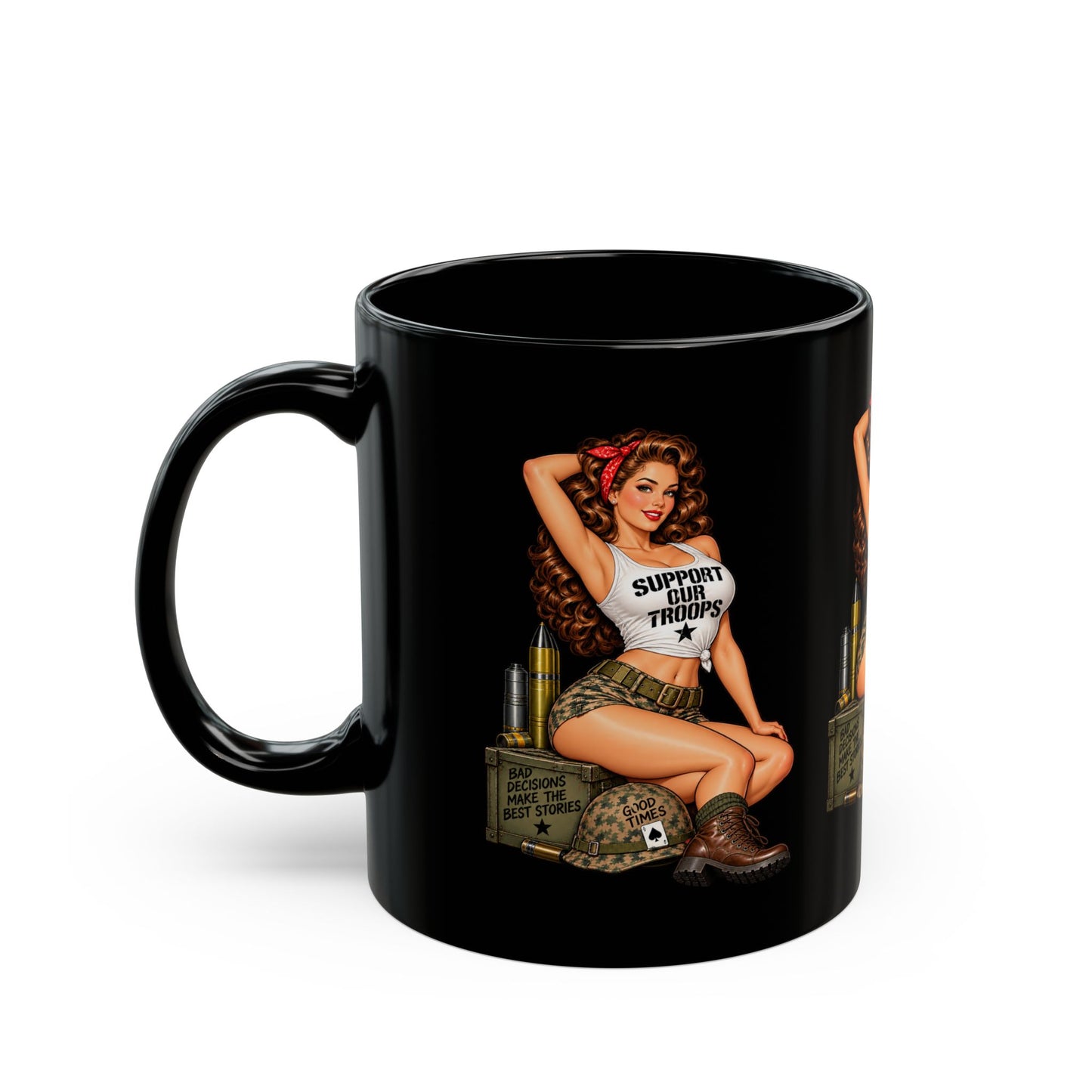 Support Our Troops Pin-Up Black Mug  (11oz & 15oz)