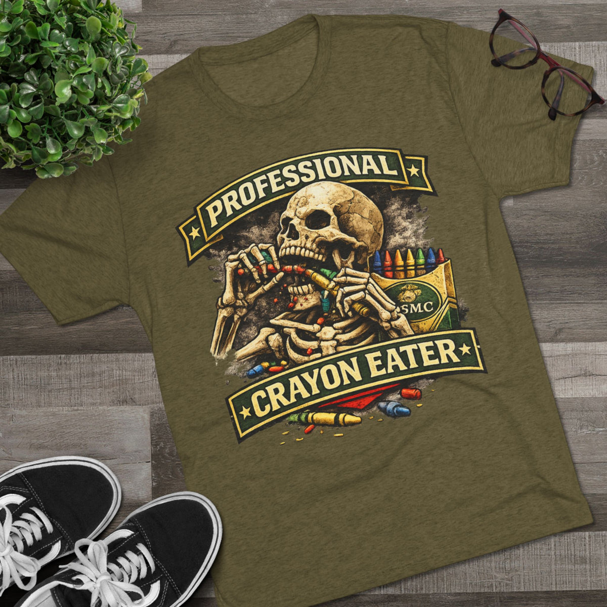 "Professional Crayon Eater" Skull Front & Pin-Up Soldier Back