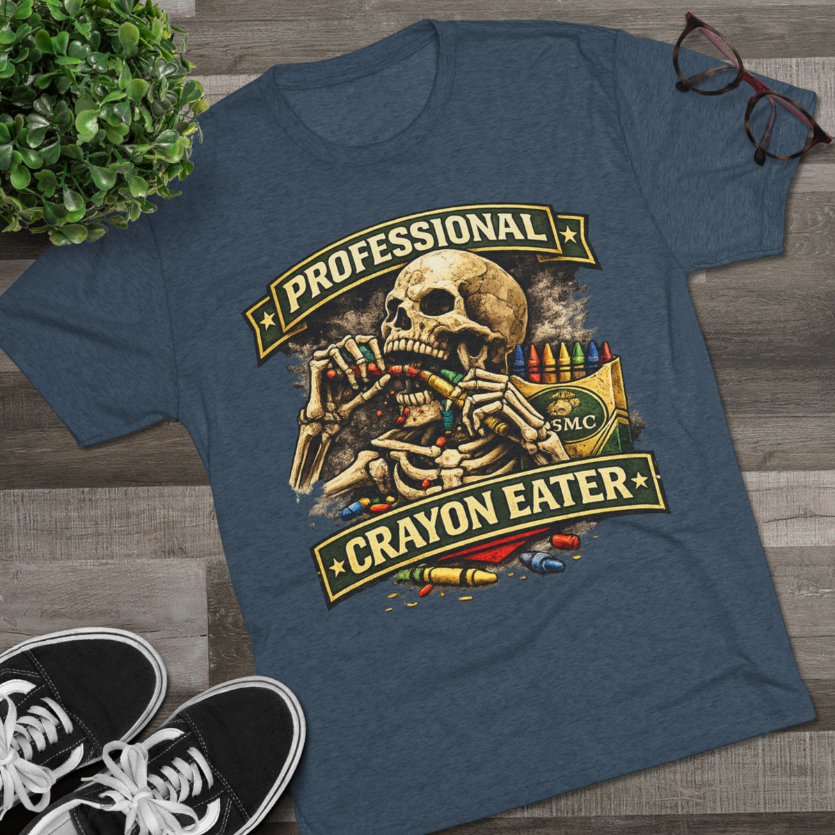 "Professional Crayon Eater" Skull Front & Pin-Up Soldier Back
