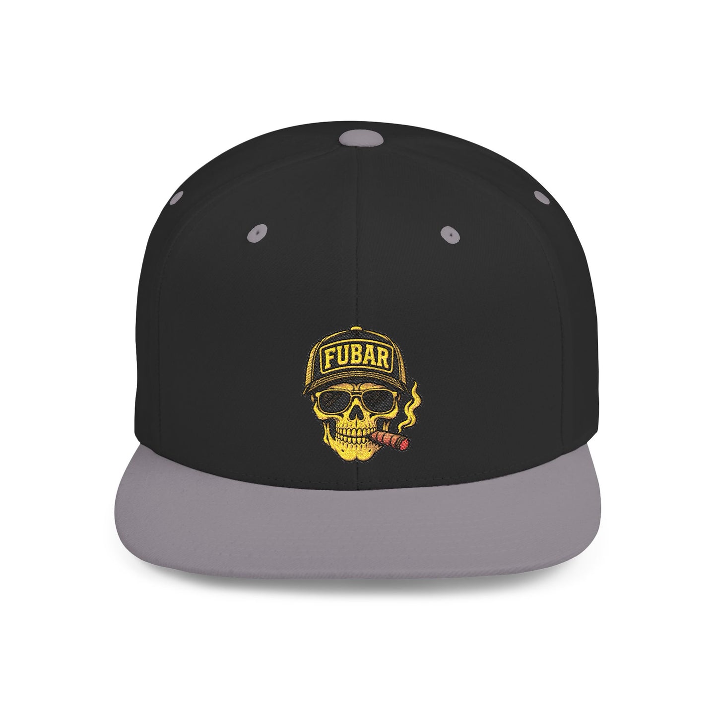 FUBAR Skull Snapback Hat - Flat Bill Embroidered Cap