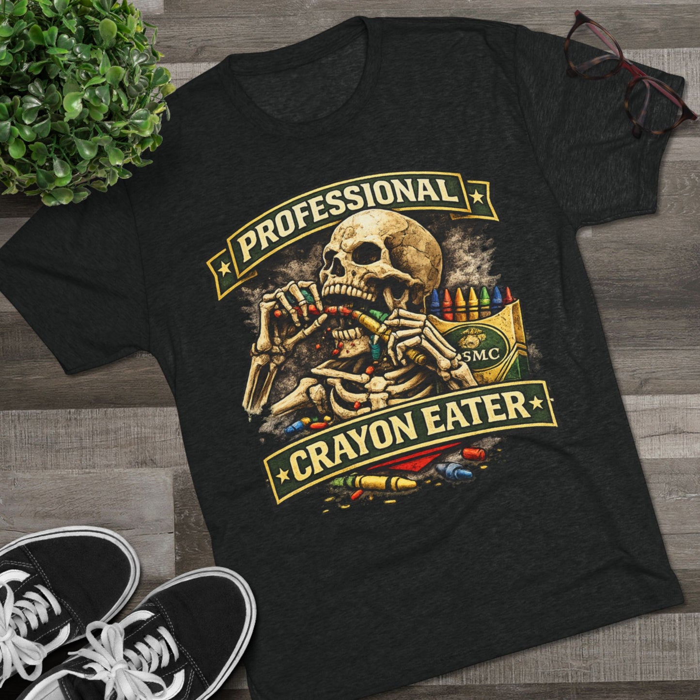 "Professional Crayon Eater" Skull Front & Pin-Up Soldier Back