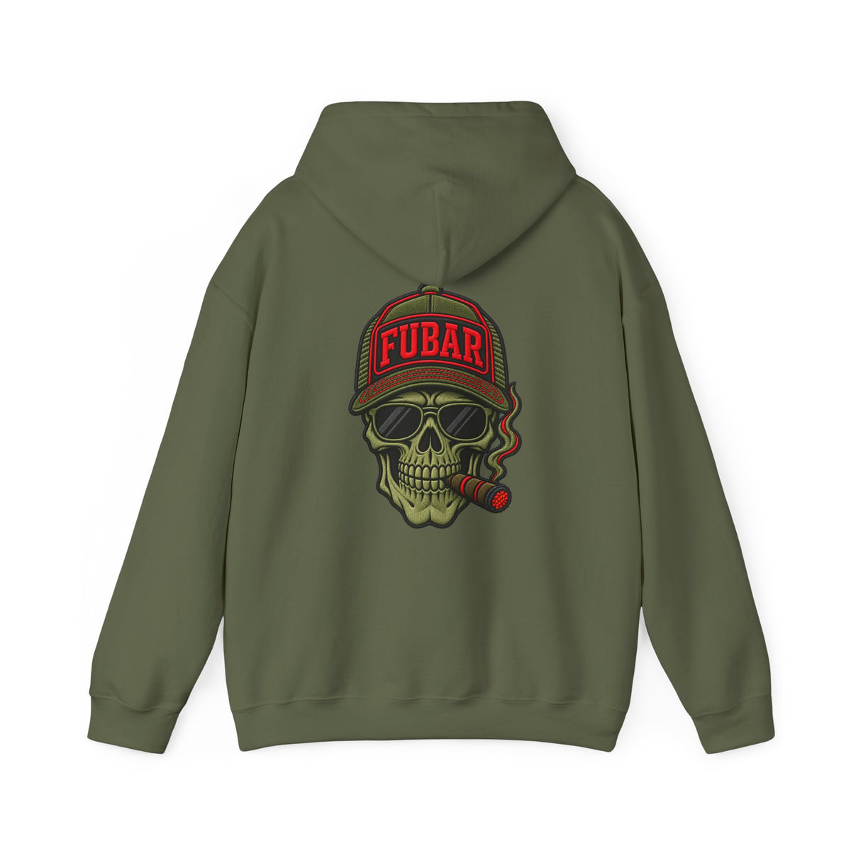 FUBAR Graphic Hoodie — Neon Logo Front & Skull Back Streetwear Pullover