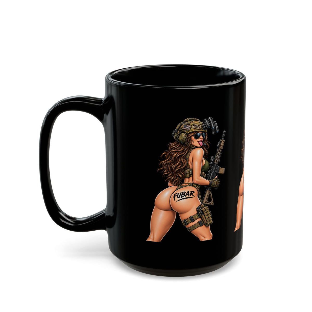 FUBAR Pin-Up Tactical Girl Black Coffee Mug (11oz/15oz)