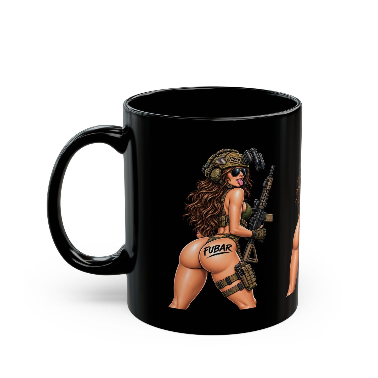 FUBAR Pin-Up Tactical Girl Black Coffee Mug (11oz/15oz)