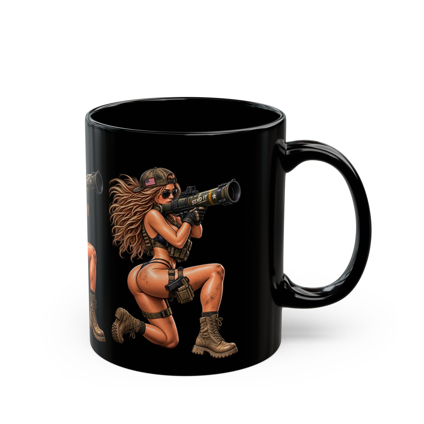 Pin-Up Rocket Black Mug