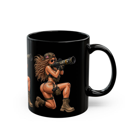 Pin-Up Rocket Black Mug