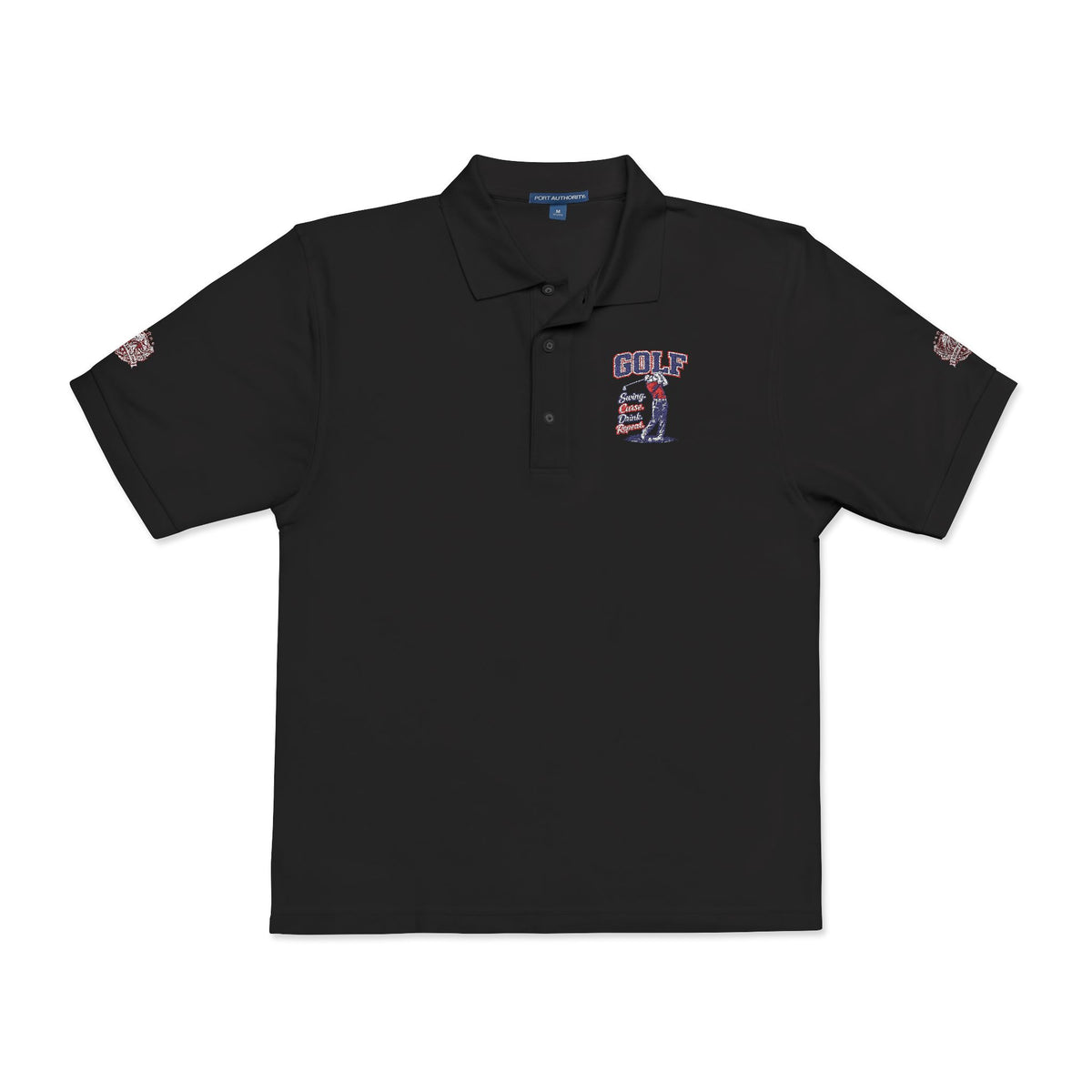 Embroidered American Flag Skull Polo