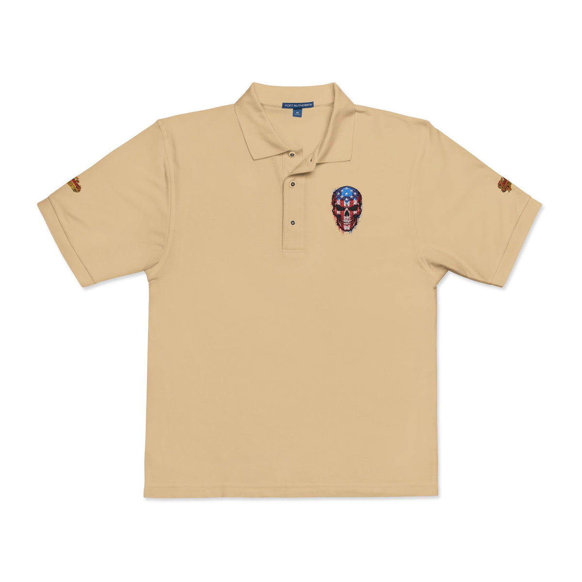 Embroidered American Flag Skull Polo