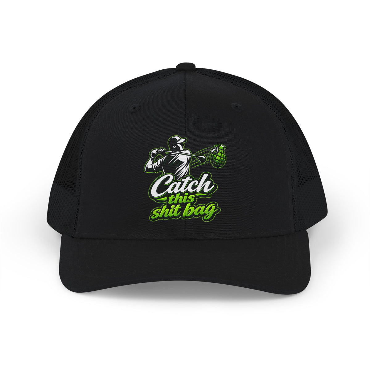 Catch This Shit Bag Snapback Trucker Cap (Direct-To-Film, Curved-Visor)