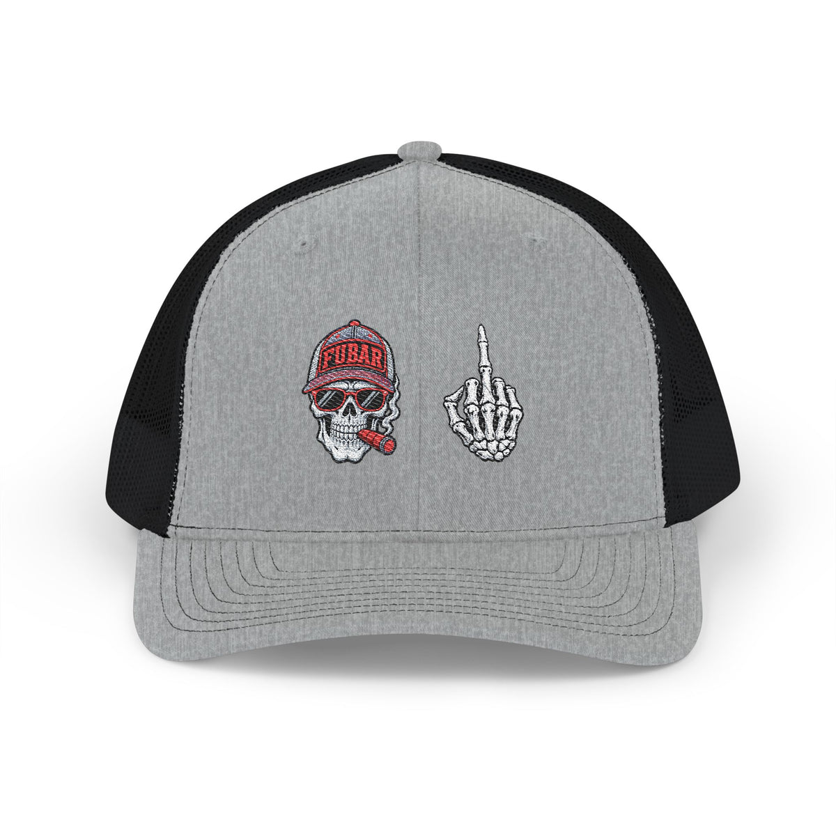 Richardson Skull & Middle Finger Trucker Cap (Embroidered)