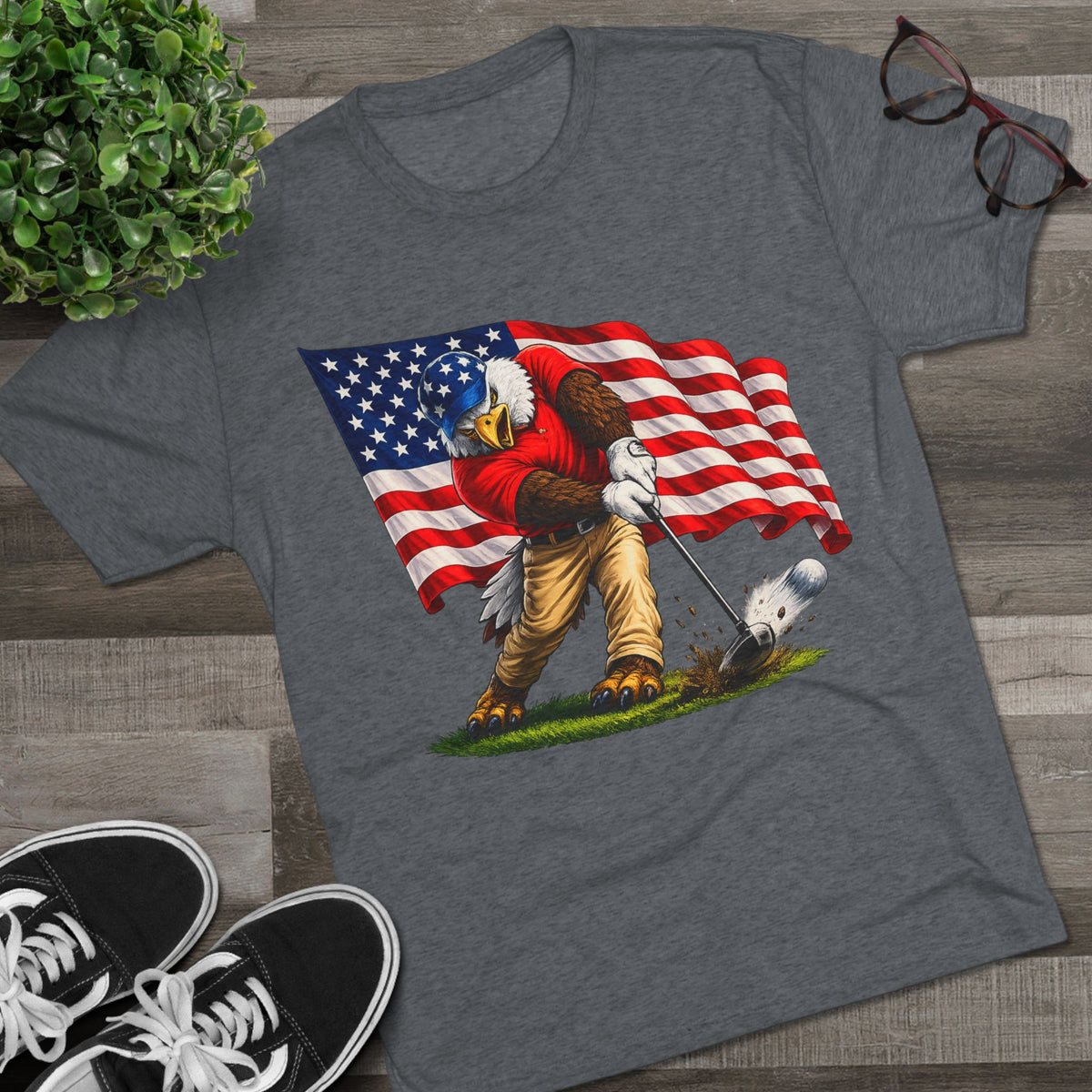 Eagle Swinging with American Flag