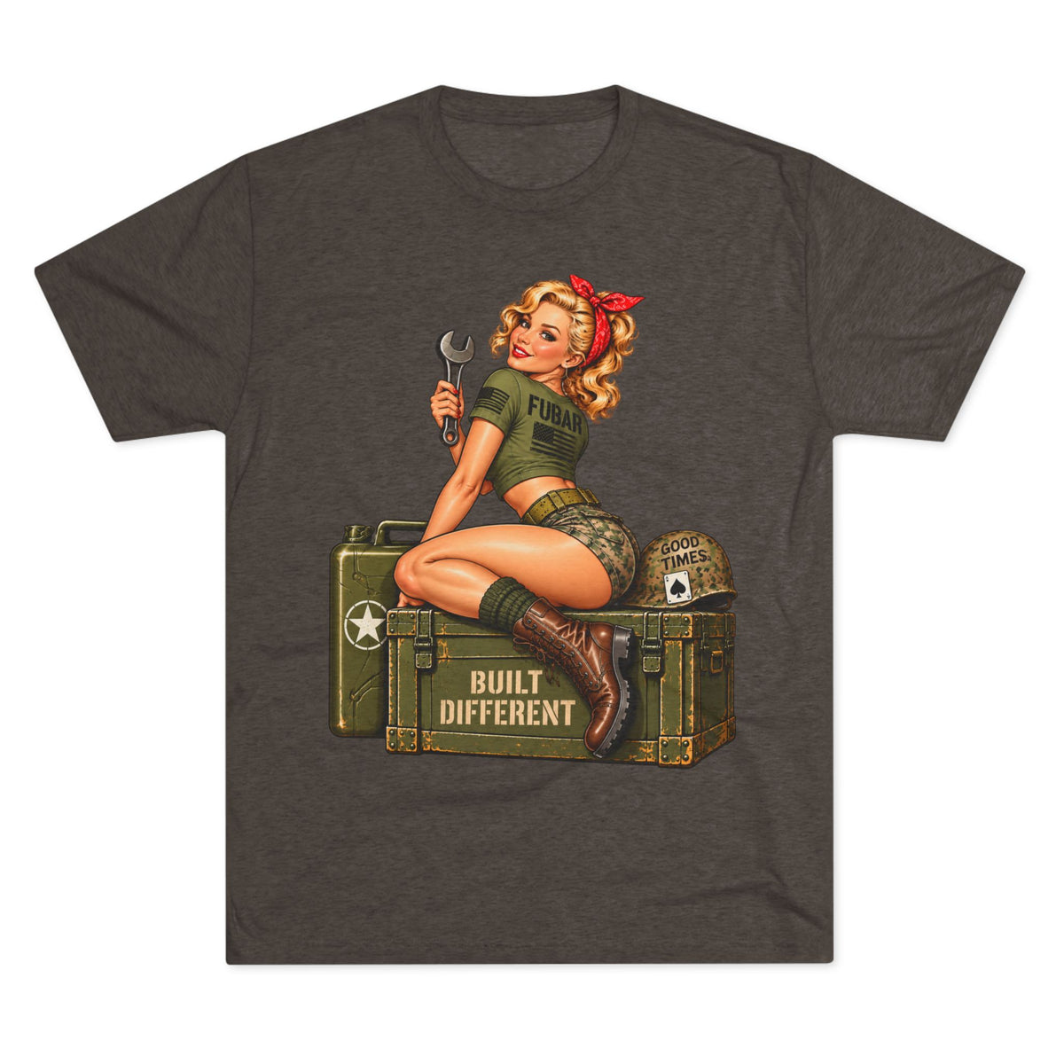 “Built Different” Pin up-Military Shirt