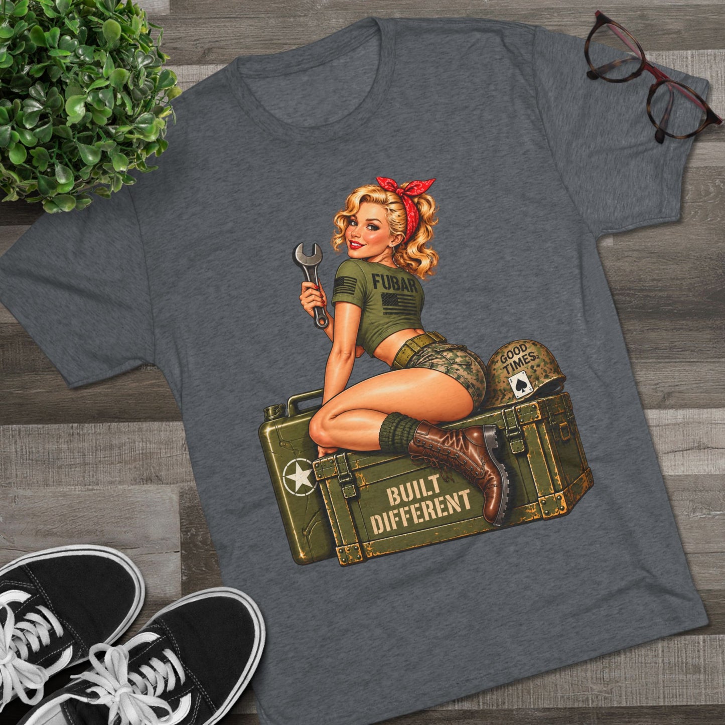 “Built Different” Pin up-Military Shirt