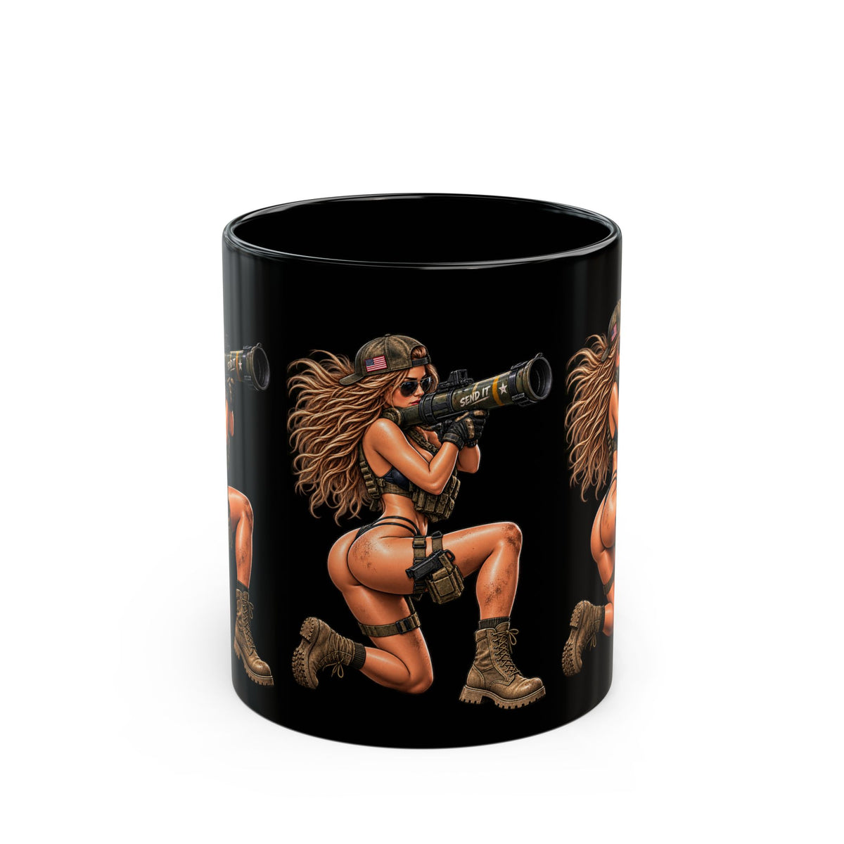 Pin-Up Rocket Black Mug