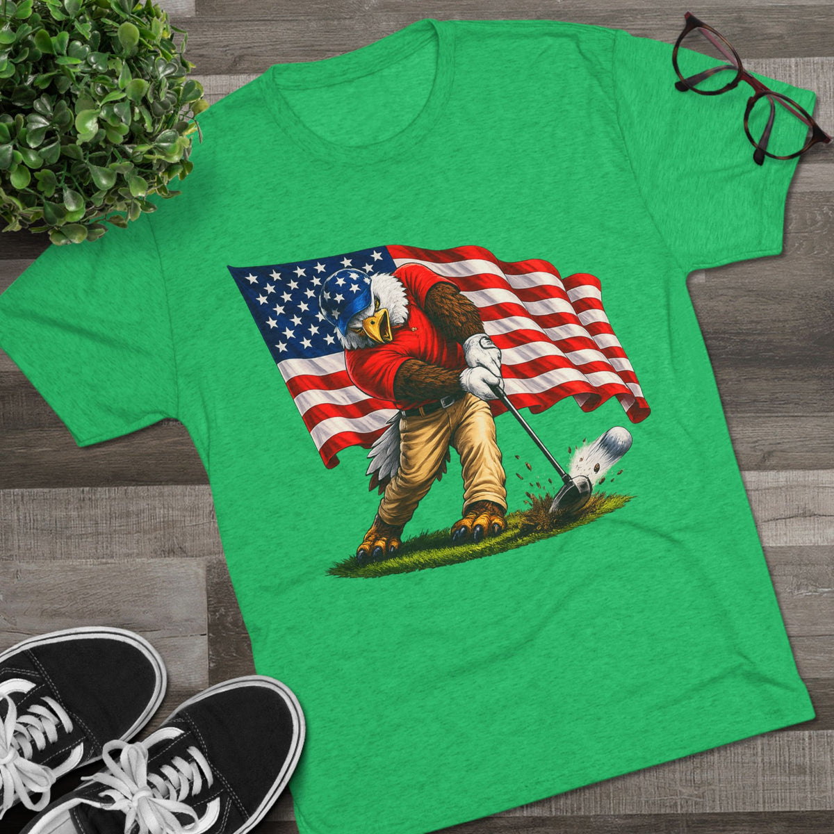 Eagle Swinging with American Flag