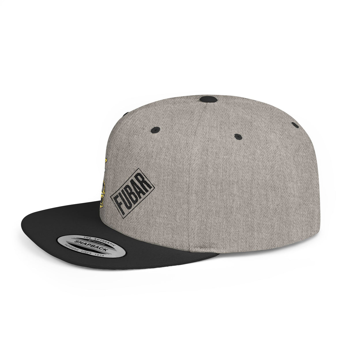 Flat Bill Snapback Hat — FUBAR Patch & Yellow Cartoon Design