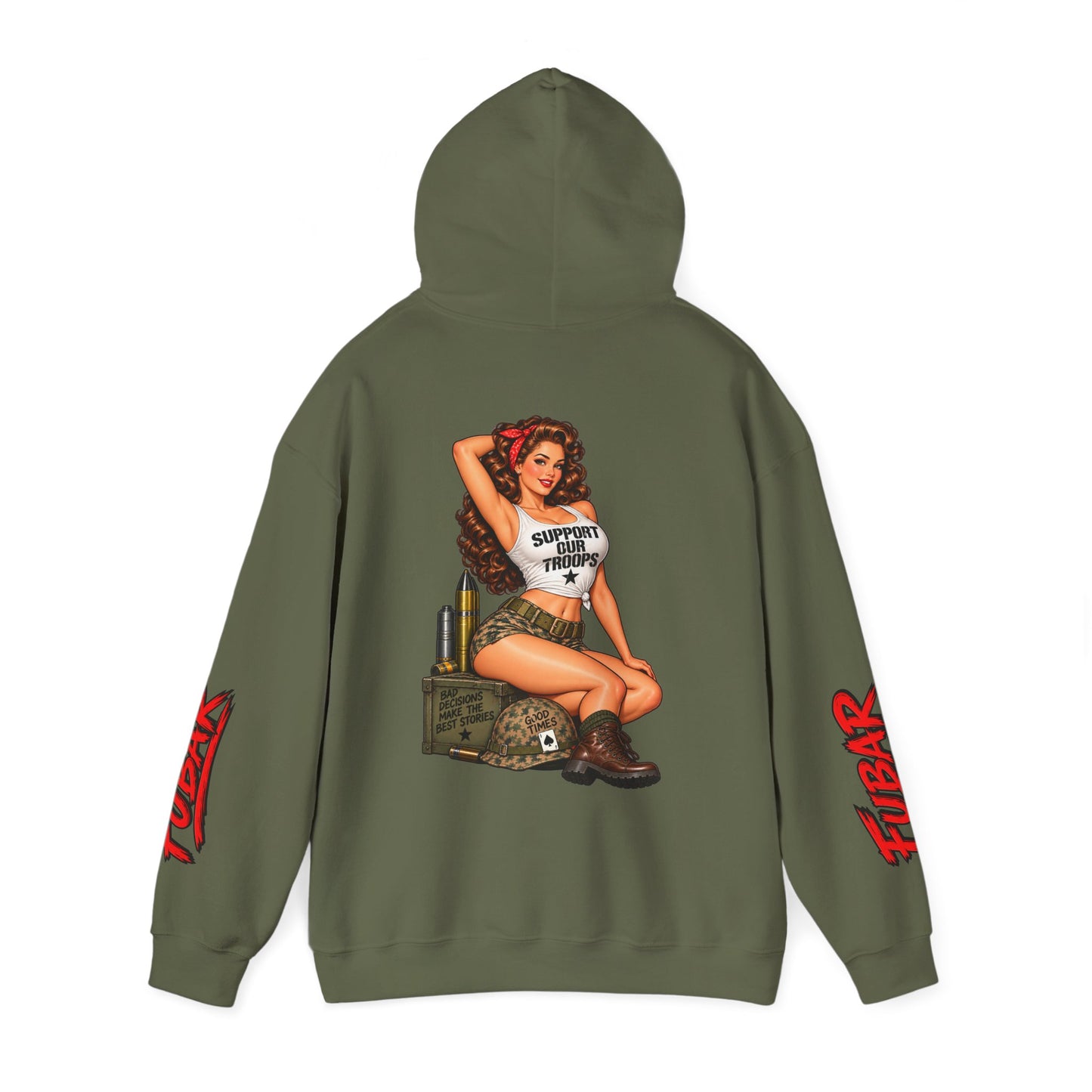 FUBAR Military Pinup Hoodie — Support Our Troops Graphic Sweatshirt