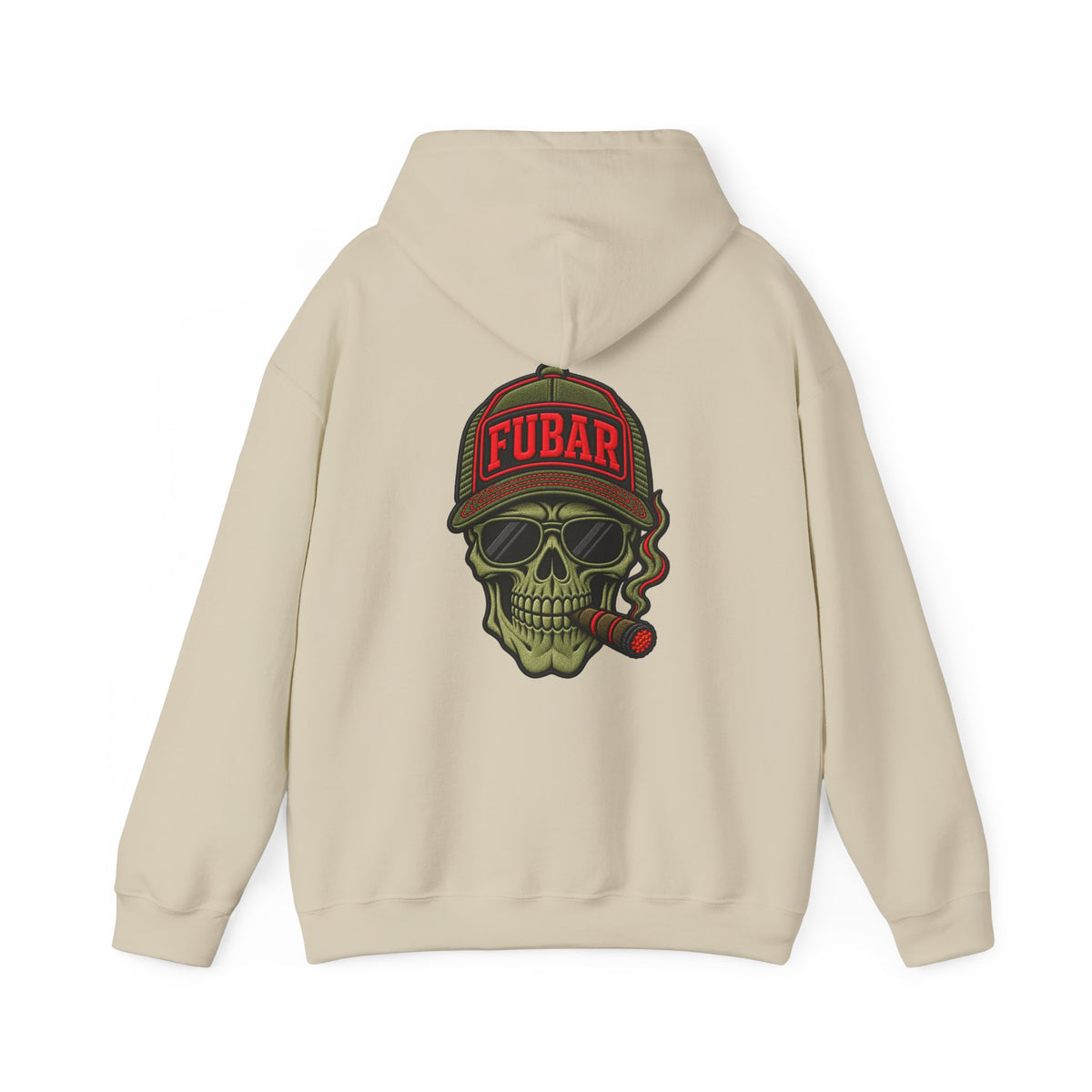 FUBAR Graphic Hoodie — Neon Logo Front & Skull Back Streetwear Pullover