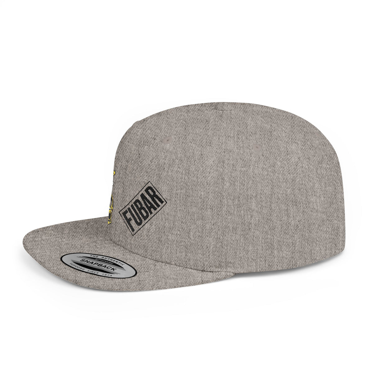 Flat Bill Snapback Hat — FUBAR Patch & Yellow Cartoon Design