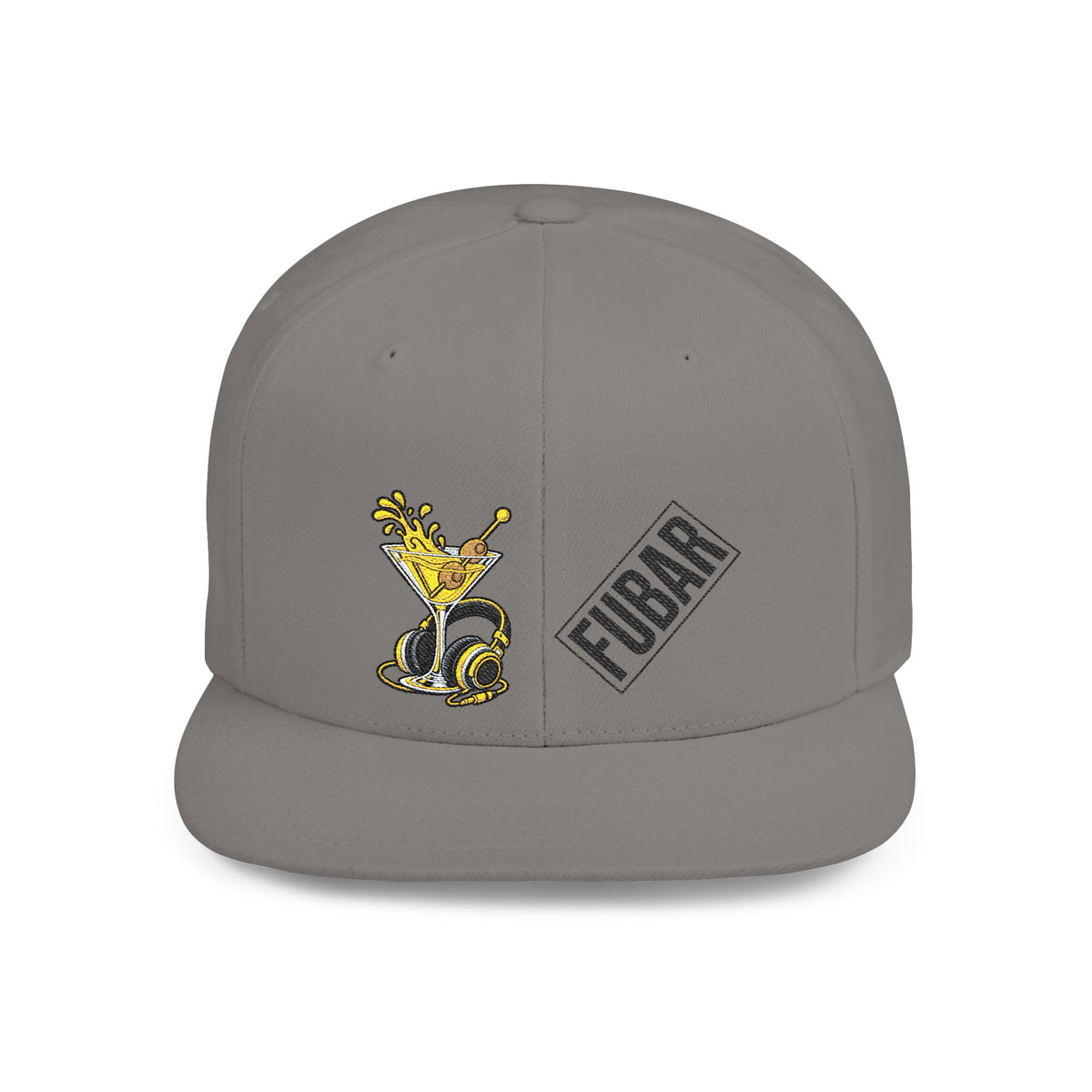 Flat Bill Snapback Hat — FUBAR Patch & Yellow Cartoon Design
