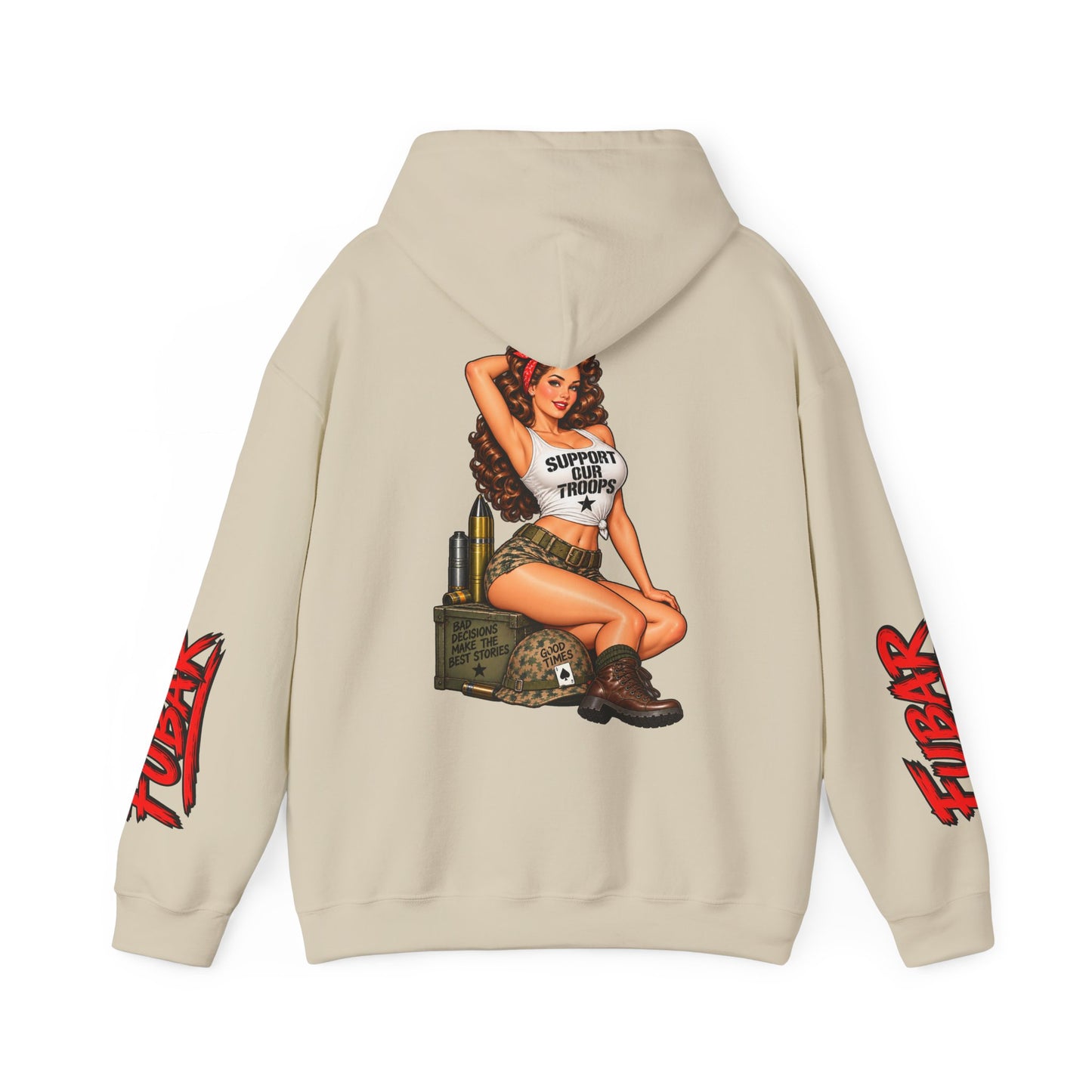 FUBAR Military Pinup Hoodie — Support Our Troops Graphic Sweatshirt
