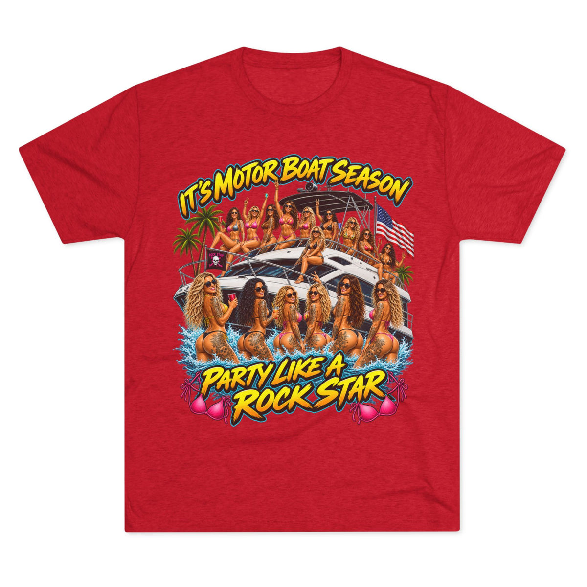 Motor Boat Season Party Tee — "Party Like a Rock Star" Graphic Shirt