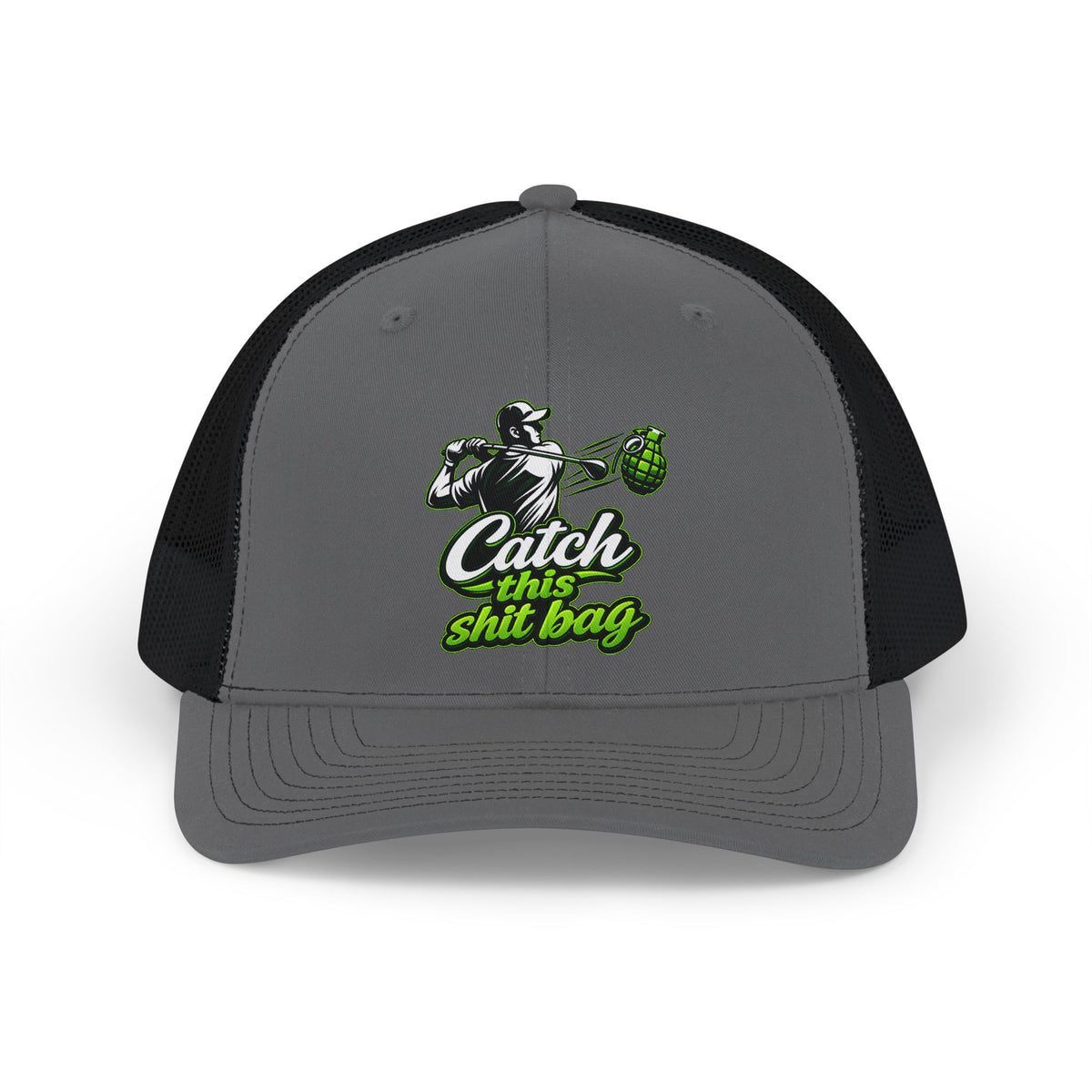 Catch This Shit Bag Snapback Trucker Cap (Direct-To-Film, Curved-Visor)