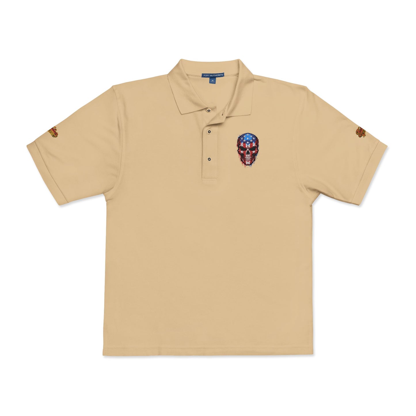 Embroidered American Flag Skull Polo