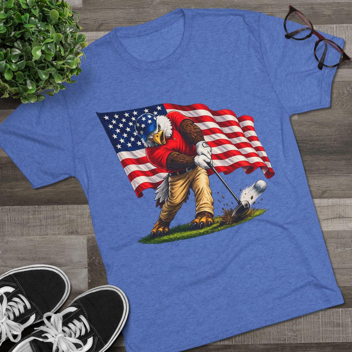 Eagle Swinging with American Flag