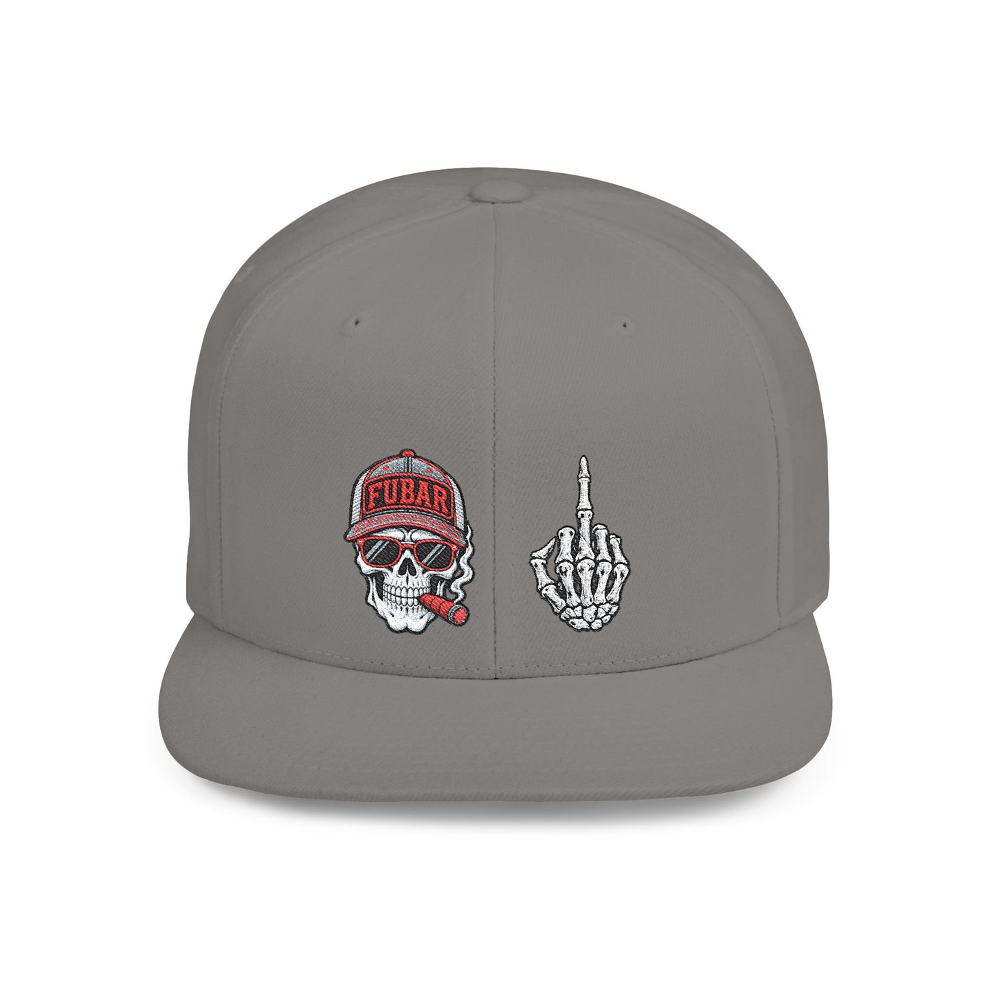 Skull & Middle Finger Flat Bill Snapback Hat