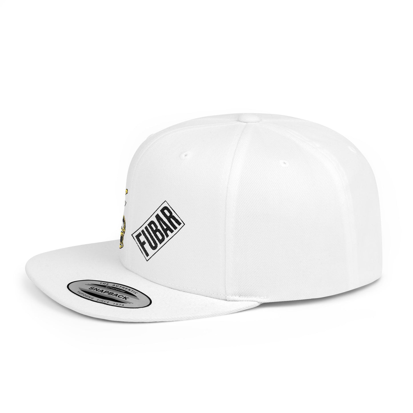 Flat Bill Snapback Hat — FUBAR Patch & Yellow Cartoon Design