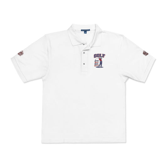 Embroidered American Flag Skull Polo