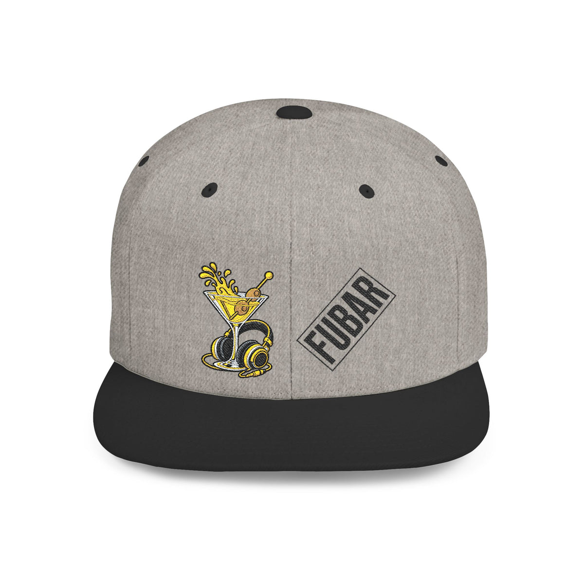 Flat Bill Snapback Hat — FUBAR Patch & Yellow Cartoon Design