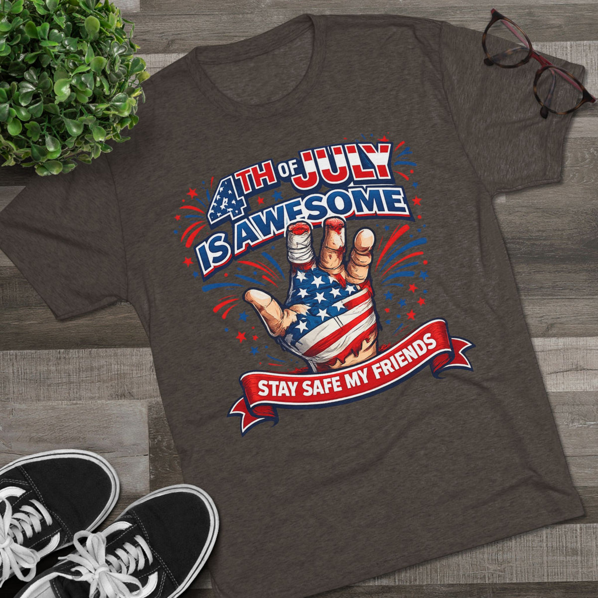 "4th of July Is Awesome" Patriotic Fireworks Shirt (Back: FUBAR)
