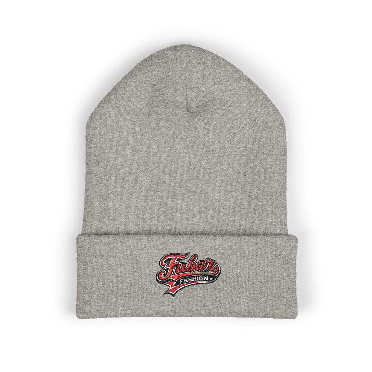 Embroidered Retro Script Beanie — Classic Cuffed Knit Hat