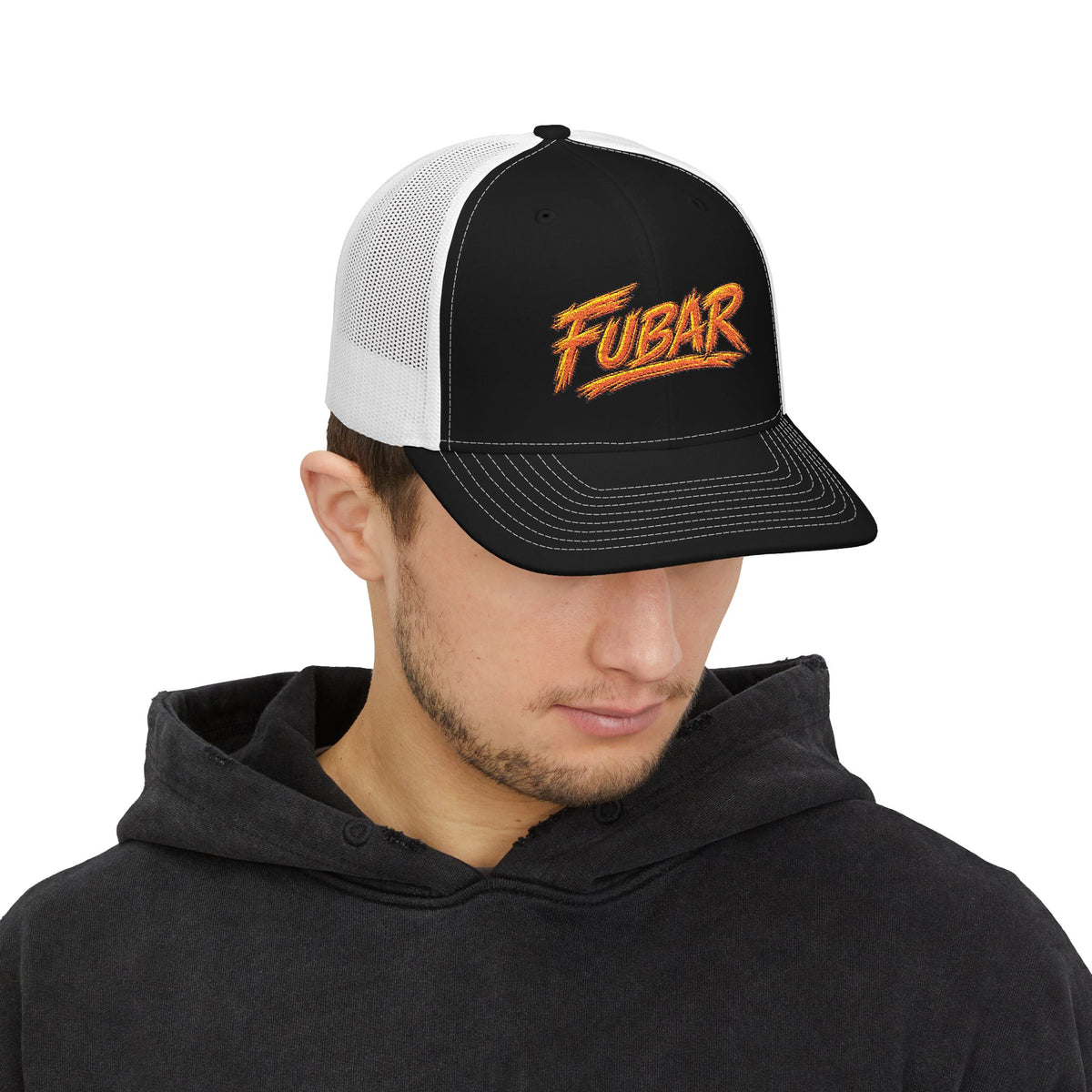 Richardson Trucker Cap — FUBAR Flame Logo Snapback (Embroidered)