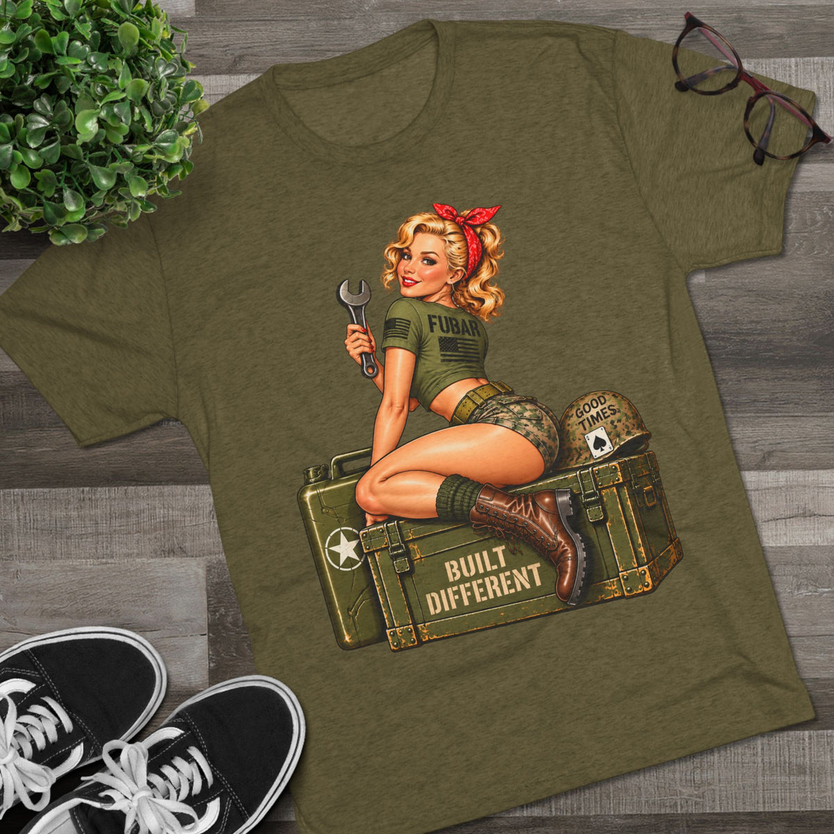 “Built Different” Pin up-Military Shirt