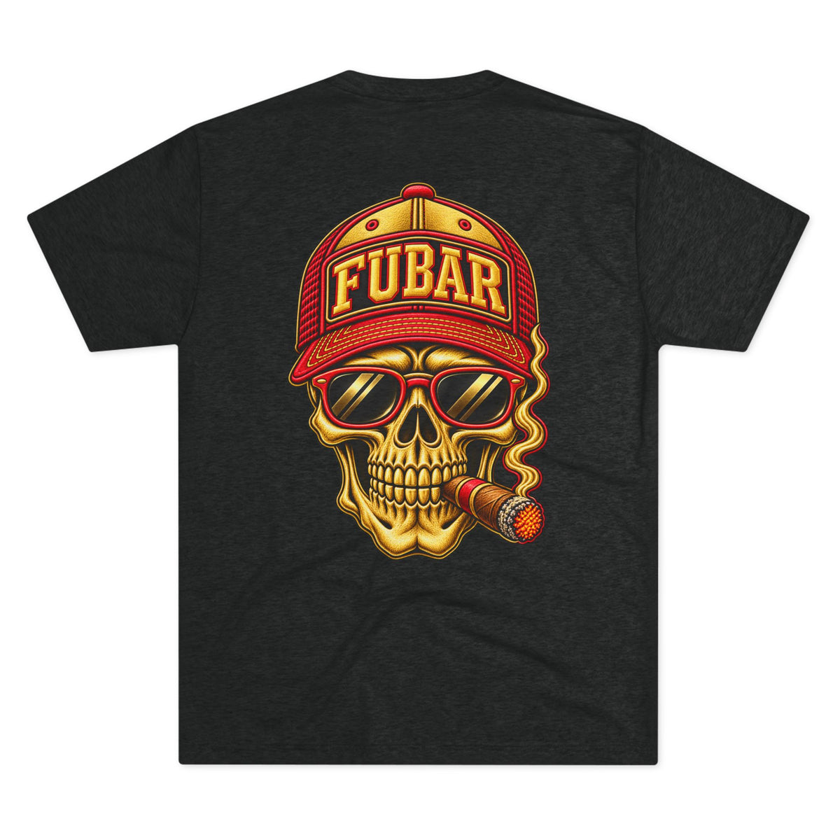 FUBAR Fashion Skull Tee — Retro Skull with Cap & Cigar Graphic