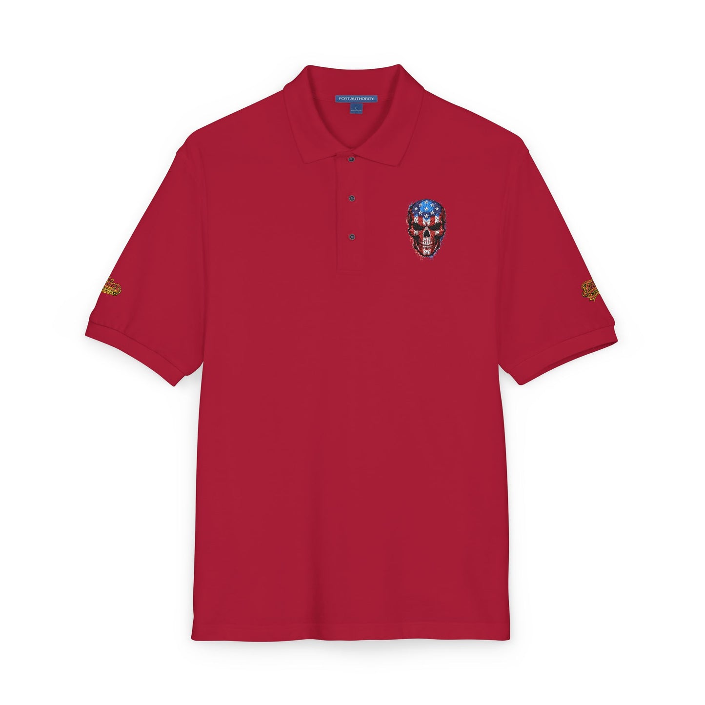 Embroidered American Flag Skull Polo